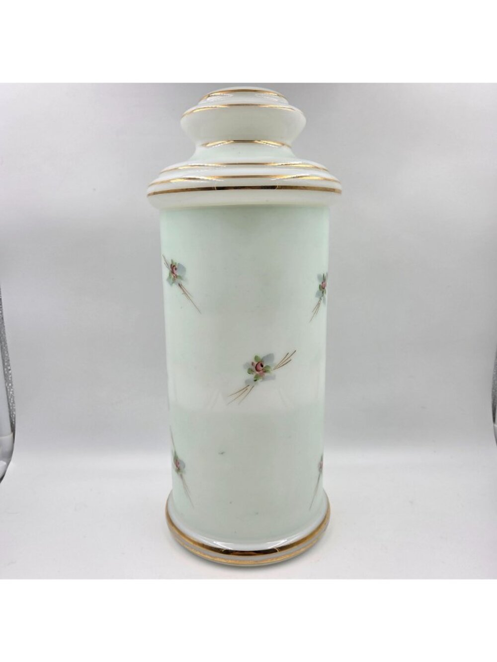 Opaline Hand Painted Flowers with Gold Trim Apothecary Jars with Lid - Picture 7 of 9